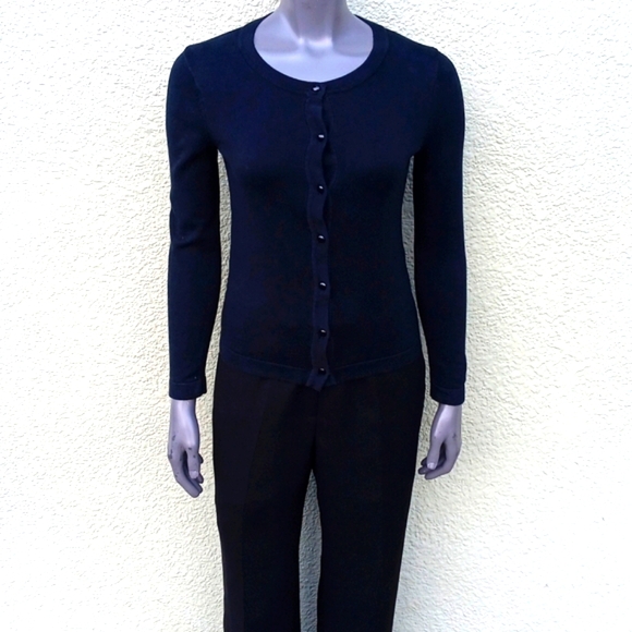 BANANA REPUBLIC PETITE BLACK PURE COTTON BUTTON DOWN CARDIGAN SWEATER - Picture 1 of 17